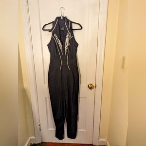 Vintage Corset top Sequin And Zebra Print jumpsuit With Fitted Waist